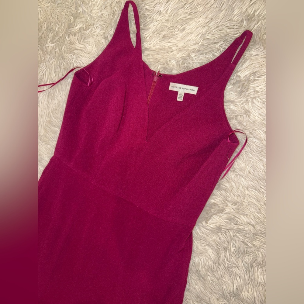 NWOT Dress the Population Dark Magenta Iris Dress slit gown sz L - Picture 5 of 7